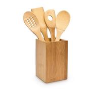 Relaxdays Accessori Set di Utensili da Cucina, 5 Parti, Mestolo, Spatola, Cucchiai, 30 cm, in bambù, Igienico, Legno Naturale, 1