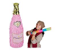 Relaxdays Set 4x Pignatta a Bottiglia di Spumante, Pentolaccia da Appendere Riempire, Compleanno Principessa, Rosa-Oro