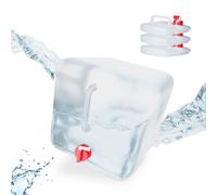 relaxdays Tanica Pieghevole, Set 4 Contenitori, Rubinetto,Coperchio Svitabile, Manico, BPA-free, 20 L, trasparente/rosso