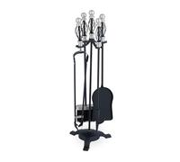 Relaxdays Set 5 Attrezzi da Camino o Stufa, Attizzatoio, Pala, Scopino, Pinza e Supporto Utensili, Ferro, Nero Argentato, 66 x 21 x 21 cm