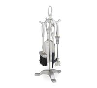 Relaxdays Set 5 Attrezzi da Camino o Stufa, Attizzatoio, Pala, Scopino Pinza Supporto Utensili Caminetto, Ferro, Argento
