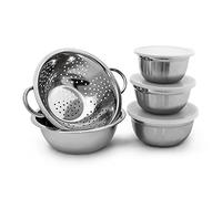 Set 5 ciotole da cucina in acciaio inox scolapasta coperchio box salvafreschezza