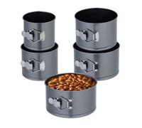 Relaxdays Stampo Set 5 Teglie Forno Rotonde per Dolci e Torte, Ø 12, 14, 16, 18, 20 cm, Acciaio Inox, Antiaderente, Antracite