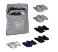 Relaxdays Pantofole per Ospiti, Set 6 Paia di Ciabatte Antiscivolo Casa, Taglia Unisex 36-45, Borsa, Feltro, Multicolore, 100%