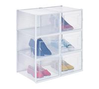 Relaxdays Set 6 Scatole di Plastica per Scarpe Fino al N. 48, Scarpiera con Box Impilabili, Shoe Organizer, Trasparenti, 21 x 28 x 36 cm