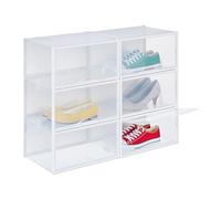 Relaxdays Set 6 Scatole di Plastica per Scarpe Fino al N. 48, Scarpiera con Box Impilabili, Shoe Organizer, Trasparente