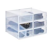 Relaxdays Set 6 Scatole per Scarpe e Stivali Fino N. 44,5, Box Organizer Impilabili e Pieghevoli, Plastica, Trasparente