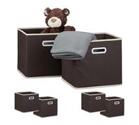 Relaxdays Set 6 Scatole Pieghevoli, Box Portaoggetti Quadrati con Manico, Contenitori Senza Coperchio, 30 x 30 cm, Marrone