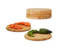 (TG. Set da 6) Relaxdays Set 6 Taglieri da Cucina Rotondi, bambù, 25 cm, Tovagl