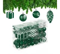 Relaxdays Palline di Natale, Set 72 Palle Natalizie Opache, Lucide, Glitterate, Pigne, Cuori, Regali, Plastica, Verde