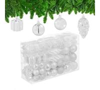 Relaxdays Palline di Natale, Set 72 Palle Natalizie Opache, Lucide, Glitterate, Pigne, Cuori, Regali, Plastica, Bianco