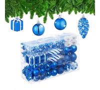 Relaxdays Palline di Natale, Set 72 Palle Natalizie Opache, Lucide, Glitterate, Pigne, Cuori, Regali, Plastica, Blu