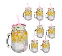 Relaxdays Set 8 Tazze, con Coperchio e Cannuccia, tè Freddo, Bevande, Limonate, per Party, con Manico, 500 ml, Colorato