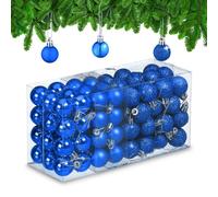 Relaxdays Palline di Natale, Set da 96 Palle Opache, Lucide, Glitterate, HxD: 4x3 cm, Addobbi Albero Natalizi, Blu
