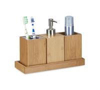 Relaxdays Set Accessori da Bagno Porta Spazzolini e Portasapone 4 Parti Bambù
