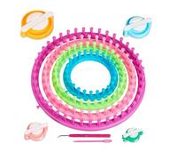 Relaxdays Set Accessori per Lavorare a Maglia, Set 4 Telai Circolari, Ø 28cm, 24cm, 19cm, 14cm, Pom Pom Maker, Colorato