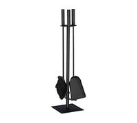 Relaxdays Set Attrezzi da Camino, 4 Accessori, Attizzatoio, Paletta, Scopino, 61x15x15 cm, Supporto Portautensili, Nero, Acciaio, 61 x 15 x 15 cm