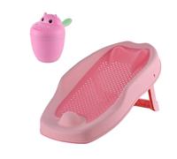 Relaxdays Set bagnetto neonati, bicchiere risciacquo anti-lacrime, PP/TPE | supporto antiscivolo, rosa, 19x51,5x30 cm