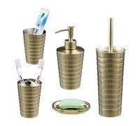 Set 5 accessori bagno oro scopino wc portasapone saponetta porta spazzolino