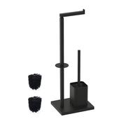 Relaxdays Piantana Portarotolo e Portascopino Bagno, Porta Rotoli Carta Igienica, 67,5x26x15,5 cm, PP, Ferro, Nero