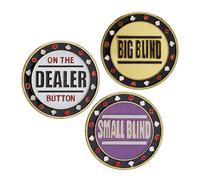 Relaxdays Set da 3 Button per Poker, Dealer, Big Small Blind, Custodia Inclusa, Ø 4 cm, 30g ciascuno, Dorato, Ferro