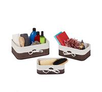Relaxdays Set Cestini Portaoggetti, Contenitori in bambù per Armadio e Scaffali, Bagno, 3 Grandezze, Marrone/Bianco