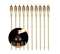 Relaxdays Set da 10 Candele per Giardino, Fiaccola ad Olio in Bambù, con Stoppino, suggestive per Esterni,H: 90 cm,legno