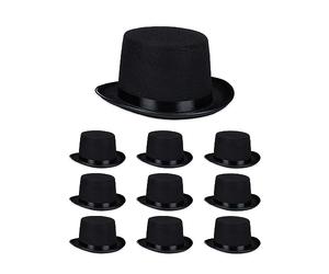 Relaxdays Set da 10 Cappelli a Cilindro, Costume Mago da Donna o Uomo, Testa 58 cm, Party Hat Carnevale, Halloween, Nero