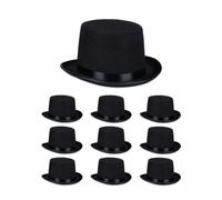 Relaxdays Set da 10 cappelli a cilindro neri