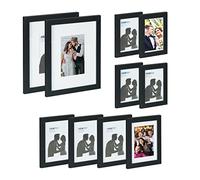 Relaxdays Set da 10 Cornici Portafoto, in Varie Misure, Porta Foto con Passpartout, da Muro e Tavolo, Casa, Nero, Fibra di Legno, 28 x 23 x 1 cm