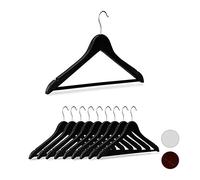 Relaxdays Set da 10 Grucce in Legno, Asta per Pantaloni, Tacche Laterali, Gancio Girevole a 360°, 44,5 cm, Nero