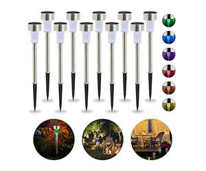 Relaxdays Set da 10 Lampade Solari a LED Impermeabili, per Giardino Terrazza in Acciaio Inox, Cambio di Colore, Argento