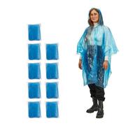 Relaxdays Poncho Antipioggia, Set da 10, Cappuccio, Mantellina Impermeabile per Adulti, Monouso, unisex, PE, Blu
