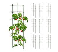 Relaxdays Set da 10 Sostegni Circolari per Pomodori, H: 90 cm, Acciaio e Plastica, Piante Rampicanti, Cetrioli, Verde