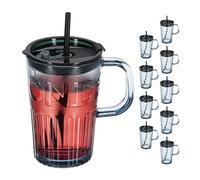 Relaxdays Set da 10 Tazze per Bevande, Bicchieri in Vetro per Frullati, Coperchio Cannuccia e Manico 450 ml, Grigio, 13 x 13 x 8.5 cm