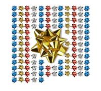 Relaxdays Set da 100 Fiocchetti per Pacchetti Regalo, Stelle Decorative per Natale e Compleanni, Ø 5 cm, Multicolore, 2 x 5 cm