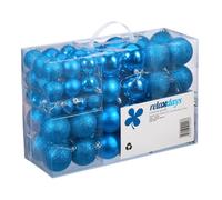Relaxdays Palline di Natale, Set da 100, Addobbi Natalizi, Opache, Lucide, Glitterate, ∅ 3,4 e 6 cm, Deco, Blu-Petrolio