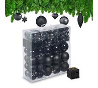 Relaxdays Set da 110 Palline di Natale, Addobbi Natalizi, Palle Opache, Lucide, Glitter, in Plastica, Decorazioni, Nero