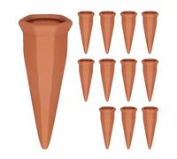 Relaxdays Set da 12 Coni da Irrigazione, per Piante e Fiori, Innaffiatori per Bottiglie da 1,5 Litri in Pet, Terracotta, Ceramica, 13 x 5 x 4,5 cm