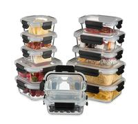 Relaxdays Set da 12 Contenitori per Alimenti con Coperchio Ermetico, Vaschette in 5 Misure, Meal Prep, Trasparente Nero