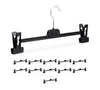Relaxdays Set 12 grucce per pantaloni e gonne con 2 clip, plastica e ferro, 15x35,5x2,5 cm, Nero