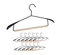 Relaxdays Set da 12 Grucce, per Giacche Abiti e Completi, Asta per Pantaloni, Spalle Larghe, in Metallo & Legno, Nere