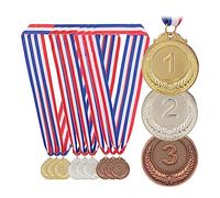 Relaxdays Set da 12 Medaglie Bambini, Ø 5 cm, Medagliette 1°, 2° e 3° Posto, con Cordino, Oro, Argento, Bronzo, Poliestere, 45 x 5 x 1 cm