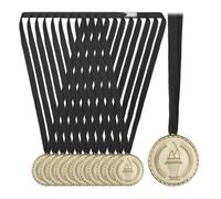Relaxdays Medaglie d'oro per Bambini, Set da 12, Ø: 5 cm, Medagliette in Plastica, con Nastro e Incisione, Dorato, Poliestere