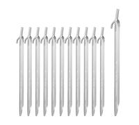 Relaxdays Set da 12 Picchetti da Tenda, Pioli Ancoraggio su Terreni Duri, Acciaio Zincato, con Ganci, L: 30 cm, Argento