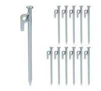 Relaxdays Set da 12 Picchetti da Tenda, Pioli Ancoraggio su Terreni Duri, Acciaio Zincato, con Ganci, L: 20 cm, Argento