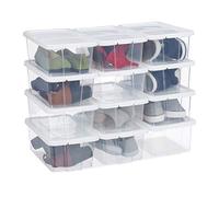 relaxdays Set da 12 Scatole di Plastica per Scarpe, Box Trasparenti Impilabili con Coperchio HLP 12,5x20x34,5cm, Bianche