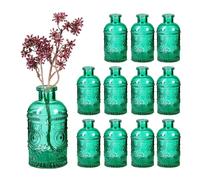 Relaxdays Vaso in Vetro Decorativo, Set 12 Vasetti per Fiori da Interno, HxD: 13x6 cm, Decorazione Centrotavola, Verde