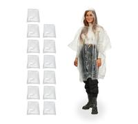 Relaxdays Set da 13 Poncho Antipioggia, con Cappuccio, Mantellina Impermeabile per Adulti, Monouso, Unisex, Trasparente
