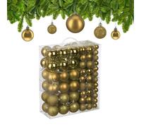Relaxdays Palline di Natale, Set 138 Palle Albero, Addobbi Natalizi, Sfere in Plastica Opache, Lucide e Glitter, Oro